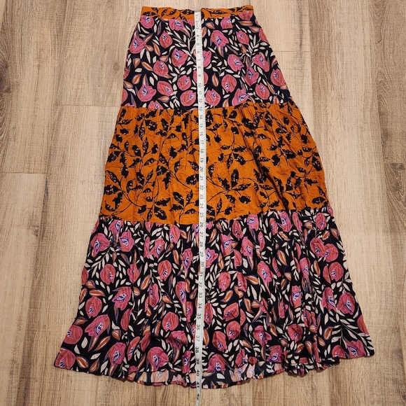 Daniel Rainn Maxi Skirt, Small, Black, Pink, Orange, Floral, Leaf Print, Boho - Picture 6 of 8